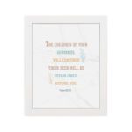 Infidu Psalm 102:28 Bible Wall Art with soft colors and marble background – Christian home decor piece. hung on the wall in a black frame