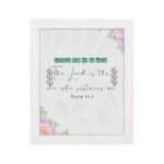 Psalm 54:4 Bible verse wall art with floral accents, green and red text, and a white background. hung on the wall in a white frame