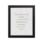 Infidu Psalm 102:28 Bible Wall Art with soft colors and marble background – Christian home decor piece. hung on the wall in a black frame