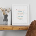 Infidu Psalm 102:28 Bible Wall Art with soft colors and marble background – Christian home decor piece. displayed on the wall in a white frame