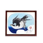 Witness the power and beauty of a soaring hawk in this vintage Ukiyo-e art print by Katsushika Hokusai,placed on the wall