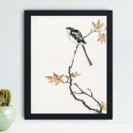 Discover the beauty of a Crossbill in this vintage art print by Numata Kashu,placed on the wall