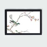 Discover the beauty of a Brown-eared Bulbul and Dioecious Holly in this vintage art print by Numata Kashu,placed on the wall