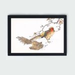 the beauty of a Golden Pheasant and Flower of Japanese Quince in this vintage art print by Numata Kashu,placed on the wall