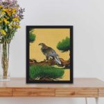 Witness the power and beauty of a Japanese eagle in this vintage art print by Kano Tanyu. "Pine and Eagle",placed on the wall