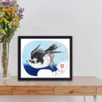 Witness the power and beauty of a soaring hawk in this vintage Ukiyo-e art print by Katsushika Hokusai,placed on the wall