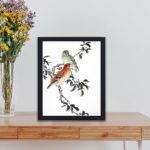 Discover the beauty of a Crossbill in this vintage art print by Numata Kashu,placed on the wall