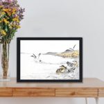 Discover the beauty of a Falcated Teal and Reed in this vintage art print by Numata Kashu,placed on the wall