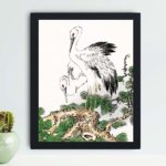 Discover the beauty of a Japanese Stork and Pine Tree in this vintage art print by Numata Kashu,placed on the wall