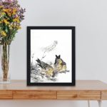 the beauty of a Small Japanese Greenfinch and Shepherd's Purse in this vintage art print by Numata Kashu,placed on the wall