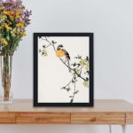 Discover the beauty of a Japanese Meadow Bunting and Golden Ball in this vintage art print by Numata Kashu,placed on the wall