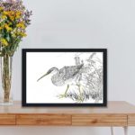 the beauty of an Eastern Whimbrel and Wisteria Vine in this vintage art print by Numata Kashu,placed on the wall