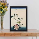 the serene beauty of a camellia and the melodious song of a nightingale in this vintage Ukiyo-e art print by Utagawa Hiroshige,placed on the table