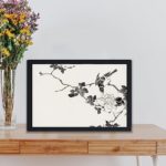 Discover the beauty of a Brown-eared Bulbul and Rosa Rugosa in this vintage art print by Numata Kashu,placed on the wall