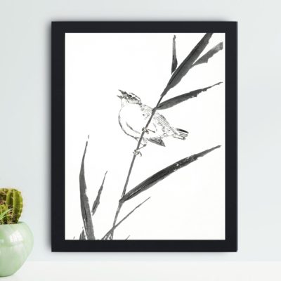 the beauty of a Reed-Bunting and Reed in this vintage art print by Numata Kashu.,placed on the wall