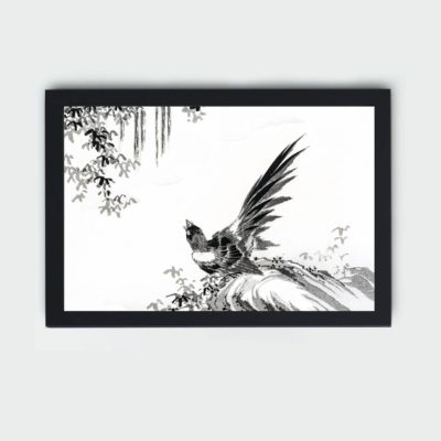 Discover the beauty of a Japanese Magpie and Waterfall in this vintage art print by Numata Kashu,placed on the wall