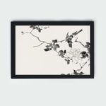 Discover the beauty of a Brown-eared Bulbul and Rosa Rugosa in this vintage art print by Numata Kashu,placed on the wall