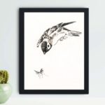 Discover the beauty of a Sparrow in this vintage art print by Numata Kashu,placed on the wall