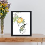 the beauty of a Grey Starling and Cercidiphyllum Japonicum in this vintage art print by Numata Kashu,placed on the wall