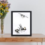 Discover the beauty of a Bush-warbler and White Plum Tree in this vintage art print by Numata Kashu,placed on the wall