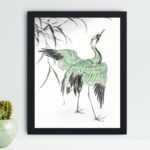 the beauty of a Demoiselle Crane and Reed in this vintage art print by Numata Kashu,placed on the wall