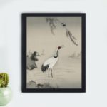 Discover the timeless beauty of a Japanese crane in this vintage art print by Kano Motonobu,placed on the wall