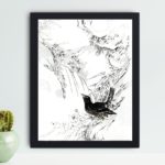 the beauty of an Eastern Rook and Stream in this vintage art print by Numata Kashu,placed on the wall