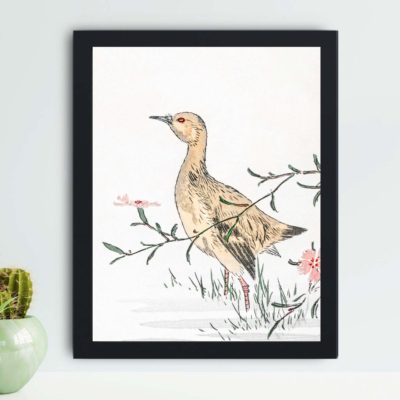 Discover the beauty of an Eastern Redshank and Pink Flower in this vintage art print by Numata Kashu,placed on the wall