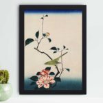 the serene beauty of a camellia and the melodious song of a nightingale in this vintage Ukiyo-e art print by Utagawa Hiroshige,placed on the wall