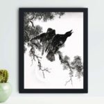 the beauty of an Eastern Rook and Cypress on a New Moon in this vintage art print by Numata Kashu,placed on the wall