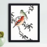 Discover the beauty of a Crossbill in this vintage art print by Numata Kashu,placed on the wall