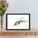 Discover the beauty of an Eastern Turtle Dove and Miscanthus in this vintage art print by Numata Kashu,placed on the wall