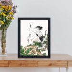 Discover the beauty of a Japanese Stork and Pine Tree in this vintage art print by Numata Kashu,placed on the wall