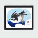 Witness the power and beauty of a soaring hawk in this vintage Ukiyo-e art print by Katsushika Hokusai,placed on the wall