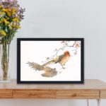 the beauty of a Golden Pheasant and Flower of Japanese Quince in this vintage art print by Numata Kashu,placed on the wall