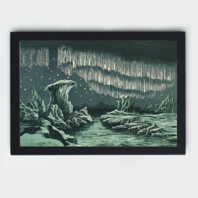 Experience the magic of the Aurora Borealis with this vintage art print,placed on the wall