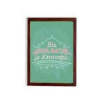 His Grace Is Enough Christian Wall Art with vintage typography on a mint green background hung on the wall in a brown frame