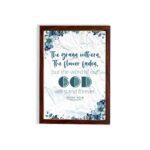 Christian wall art with the verse from Isaiah 40:8, featuring floral details and a textured white background. hung on the wall in a brown frame