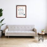 Bible verse wall art displaying From the Rising of the Sun to the Place Where It Sets, The Name of the Lord Is to Be Praised. displayed on the wall in a brown frame