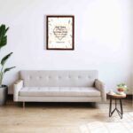 Colossians 3:2 Bible verse wall art with floral design and bold lettering, featuring the words Set Your Affection on Things Above. displayed on the wall in a brown frame