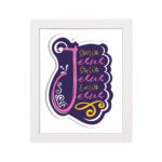 Bible wall art featuring Start With Jesus, Stay With Jesus and End With Jesus in bold and cursive fonts with bright colors on a white background. hung on the wall in a white frame