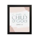 Bless The Lord O My Soul Psalm 103:1 Christian wall art with soft gray and peach tones, elegant font, and abstract brushstroke background. hung on the wall in a black frame