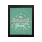 His Grace Is Enough Christian Wall Art with vintage typography on a mint green background hung on the wall in a black frame