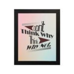 Infidu Don't Think Why, Think Why Not wall art with a red flower design a light blue, gray, and light pink background, and a black frame hung on the wall. Inspiring decor for home offices and workspaces.