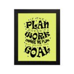 Infidu If The Plan Doesn't Work Change The Plan But Never The Goal wall art with a light green background and dark blue star design and black frame hung on the wall. Inspiring decor for home offices and workspaces.