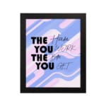 Infidu motivational quotes wall decor featuring The Harder You Work The Better You Get on a mixed white, pink, and navy blue background on the table. Perfect for inspiring your workspace.