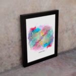 Infidu wall art featuring vibrant watercolor background and the text God Is Within Her She Will Not Fall Psalm 46:5. displayed on the wall in a black frame