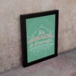 His Grace Is Enough Christian Wall Art with vintage typography on a mint green background displayed on the wall in a black frame