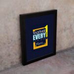 Infidu motivational quotes wall art featuring Together Everyone Achieves More on a navy blue background and black frame on the wall. Perfect for inspiring your workspace.