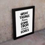 Infidu motivational quotes wall art featuring Don’t Wait For Opportunity, Create It on a white background and black frame on the wall. Perfect for inspiring your workspace.